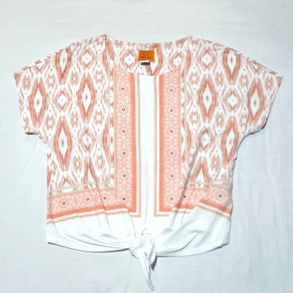 RUBY ROAD - knit top, coral/white Women's Size PS